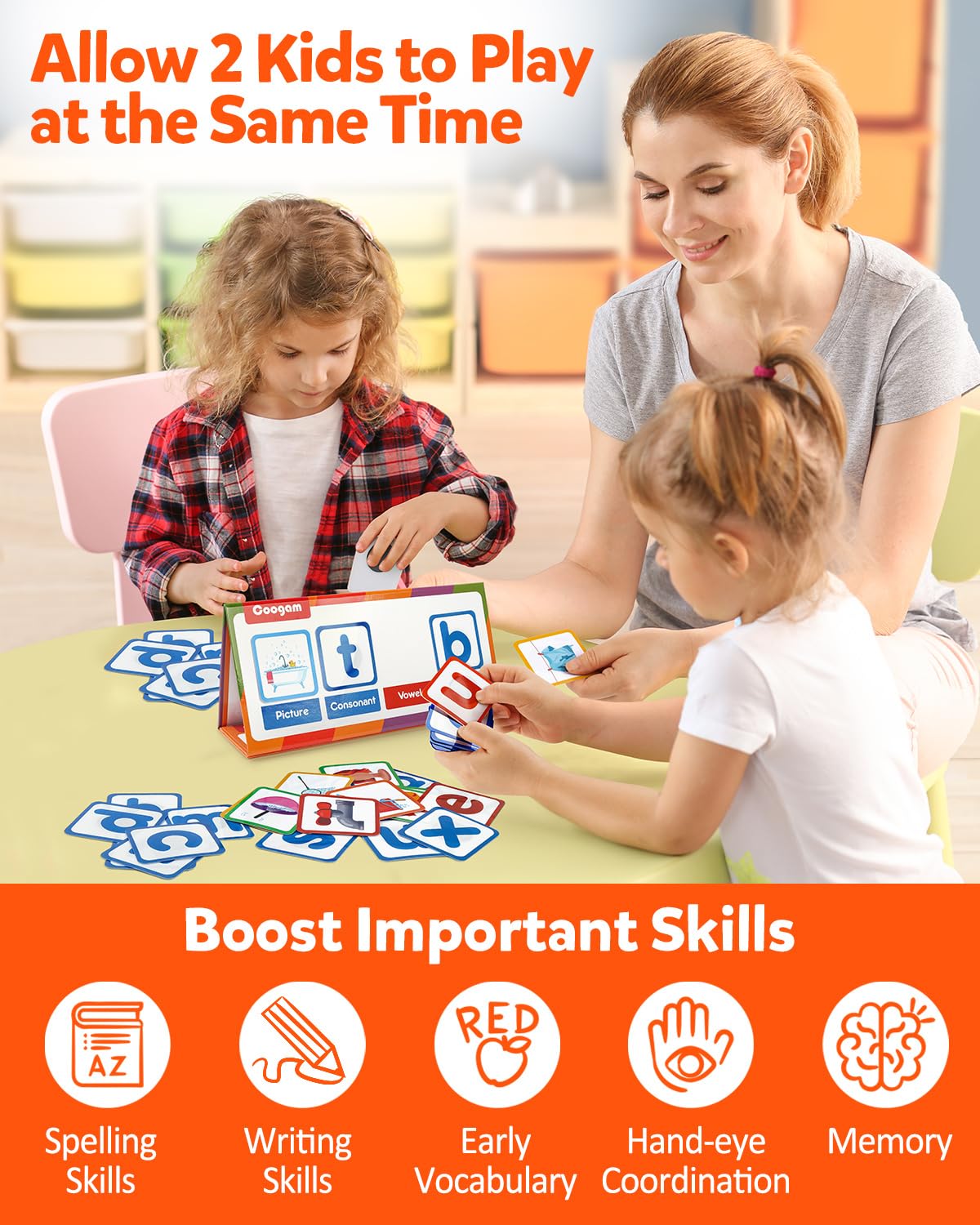 Coogam CVC Word Builder, Magnetic Desktop Pocket Chart CVC Word Reading and Spelling Toy, Montessori Educational Phonics Games Toy Gift School Supplies for Kids