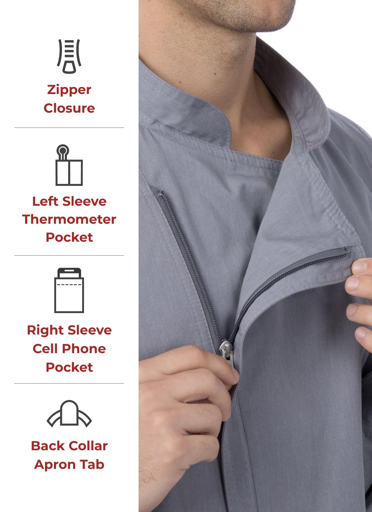 Chef Works Men's Hartford Chef Coat, Grey, X-Large