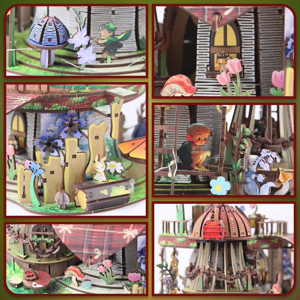 Garden Mushroom Dollhouse Book Nook Kit, DIY Miniature Wooden 3D Puzzle Dollhouse, Fantasy Bookshelf Decor Craft Building Set, Home Shelf Decoration for Adults & Teens, with String Light Edition