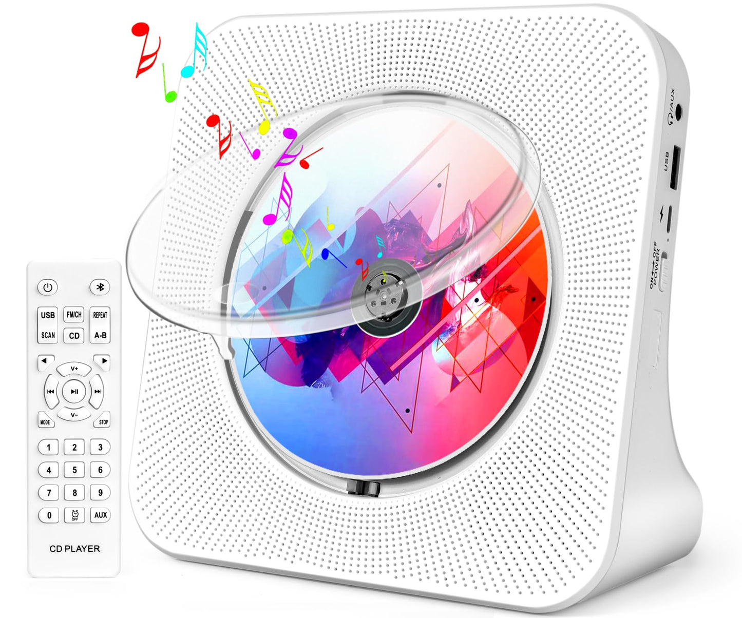 Desktop CD Player with Speakers, ROADOM Home Bluetooth CD Player with Hi-Fi Stereo Sound,Remote Control,Supports CD/Bluetooth/FM Radio/U Disk/AUX/Timer/Repeat