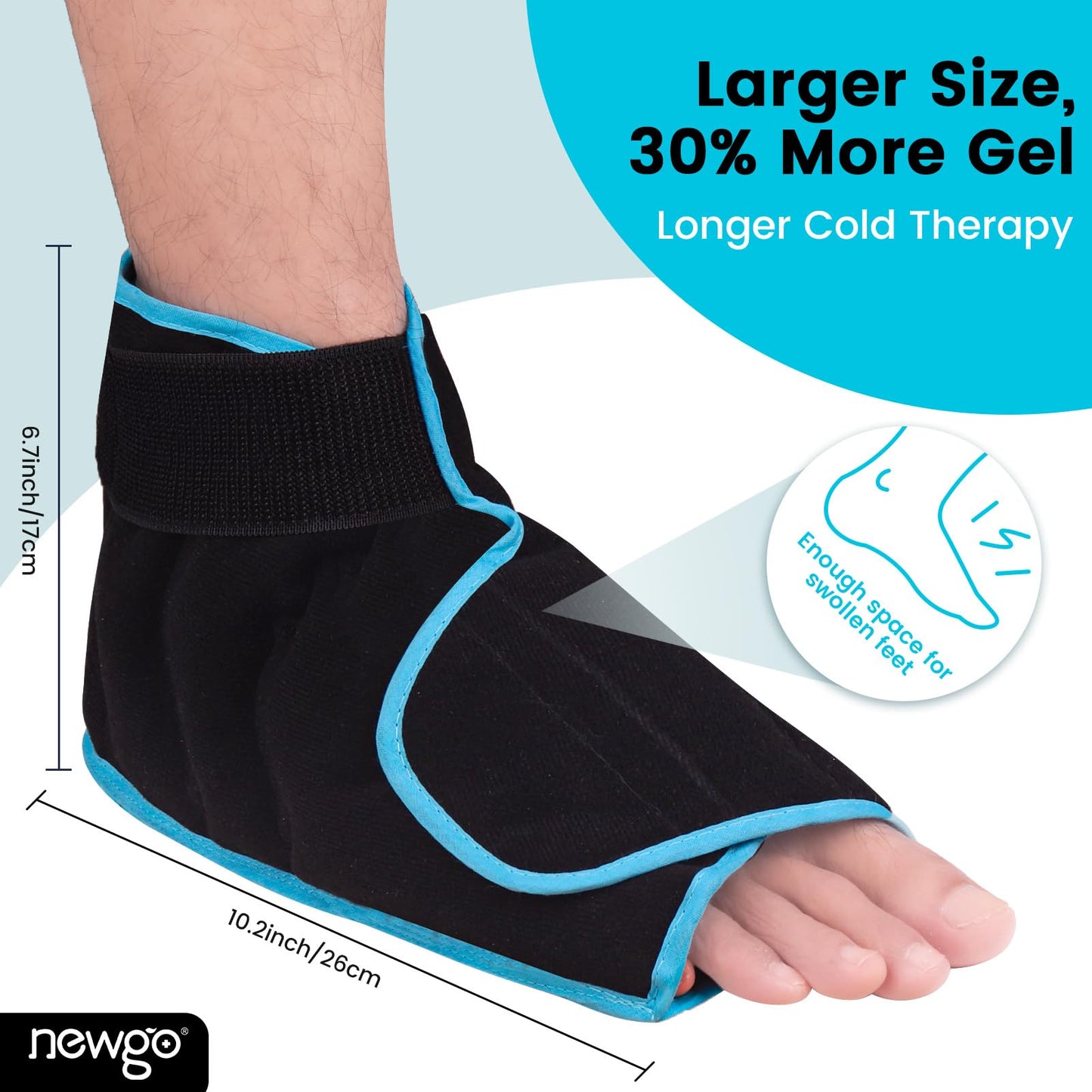 NEWGO Foot Ice Pack Wrap for Plantar Fasciitis, 2Pack Ice Pack for Ankle Foot Achilles Tendon, Bunion Surgery, Heel Spur, Reusable Heel Ice Pack for Foot Injury and Pain Relief - Black