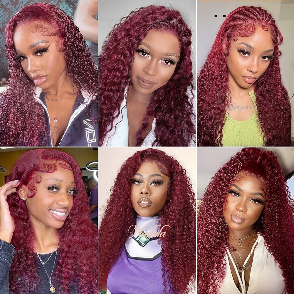 Larhali 99J HD Lace Front Wigs Human Hair Pre Plucked 250% Density Burgundy 13x6 Deep Wave Frontal Wigs Natural Hairline Human Hair Wigs for Black Women(24 Inch)
