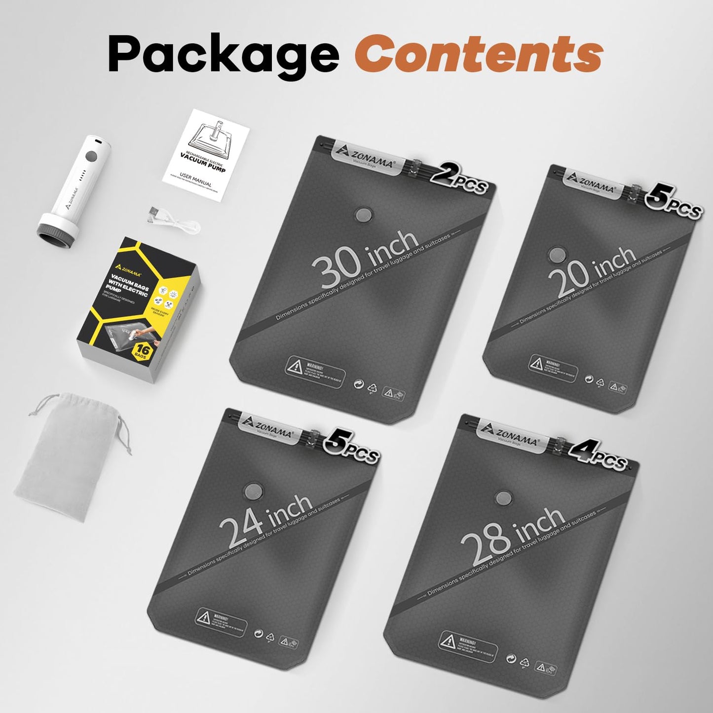 Vacuum Storage Bags for Travel with Wireless Rechargeable Air Pump, 16 Pack Travel Essentials Space Saver Compression Bag for Luggage, Suitcase, Backpack, Vacuum Seal Bags for Home Storage Clothing