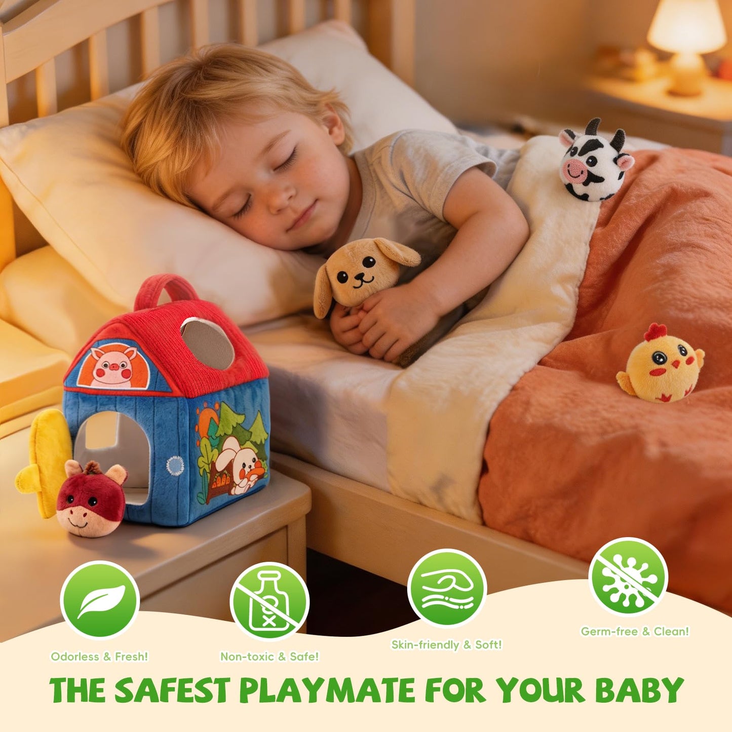 Baby Toys 6-12 Months, Barn with Stuffed Farm Animals, Babies Montessori Toy, Sensory Toys for Toddlers 1-3, Portable Travel & Learning Gift for Infants & Toddlers