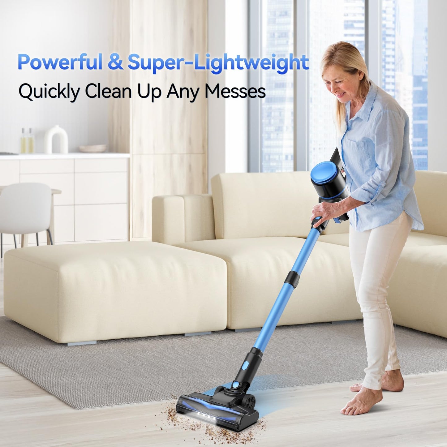 N8 Cordless Vacuum Cleaner,Lightweight Stick Vacuum with Powerful Suction,2200mAh Battery,40 Mins Runtime,Self-Standing, Rechargeable Vacuum Cleaners for Home Hardwood Floor Carpet Pet Hair (Navy)