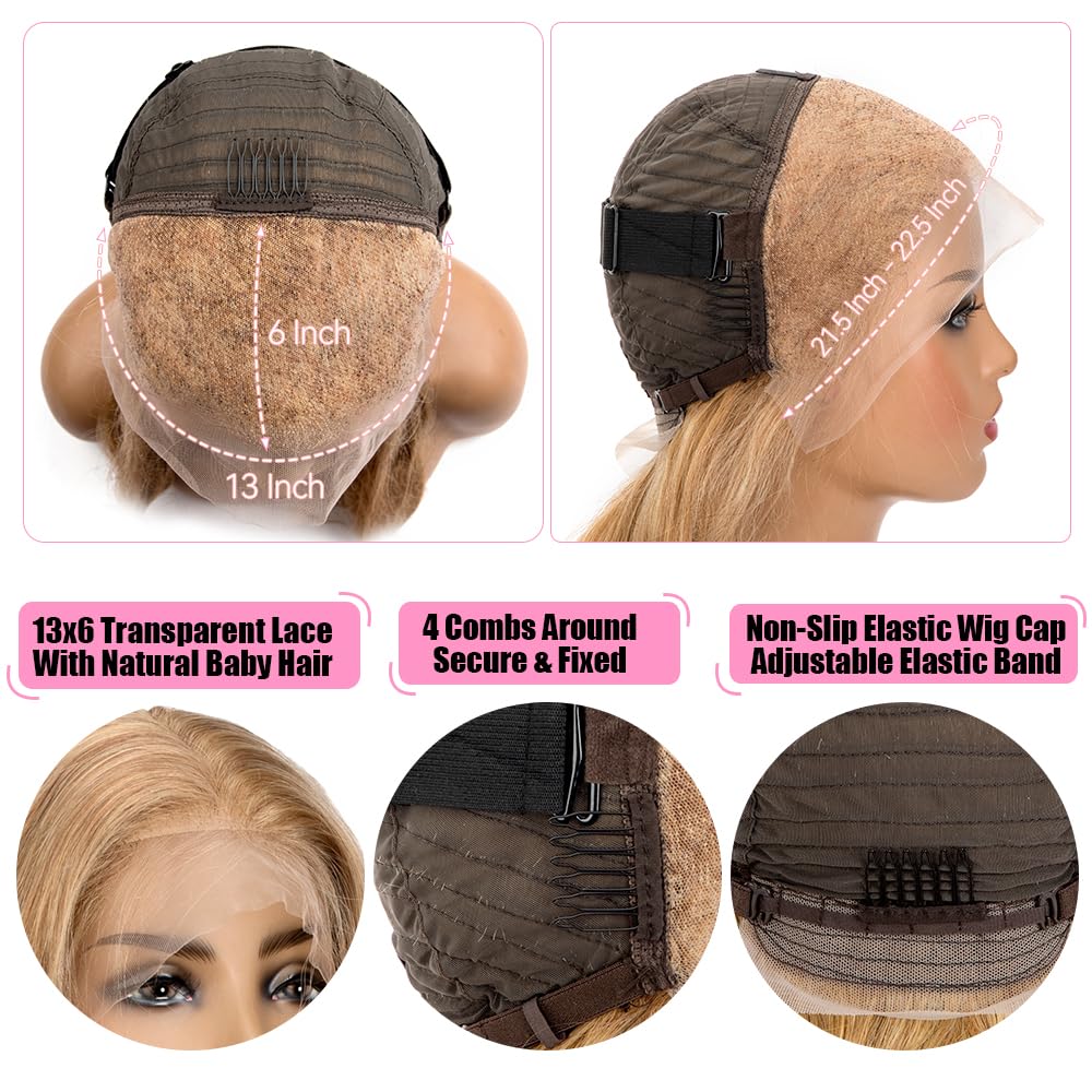KTOOYKE 200% Density 30 Inch Honey Blonde 13x6 HD Lace Front Wig Human Hair Body Wave Lace Frontal Wigs Human Hair Pre Plucked 27# Honey Blonde Wig Human Hair Glueless Wigs Human Hair