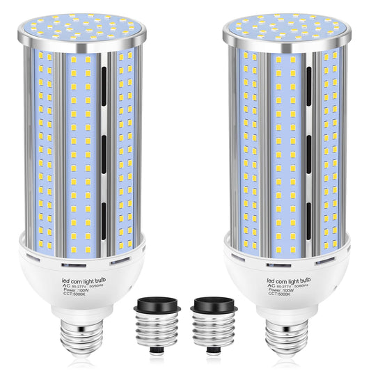 XYCN 2 Pack 100W Corn LED Light Bulb Fanless,5000K Daylight(1000 Watt Equivalent) E26/E39 Large Mogul Base LED Cob Lamp 15,800LM for Outdoor Indoor Garage Warehouse Factory Workshop Street Backyard