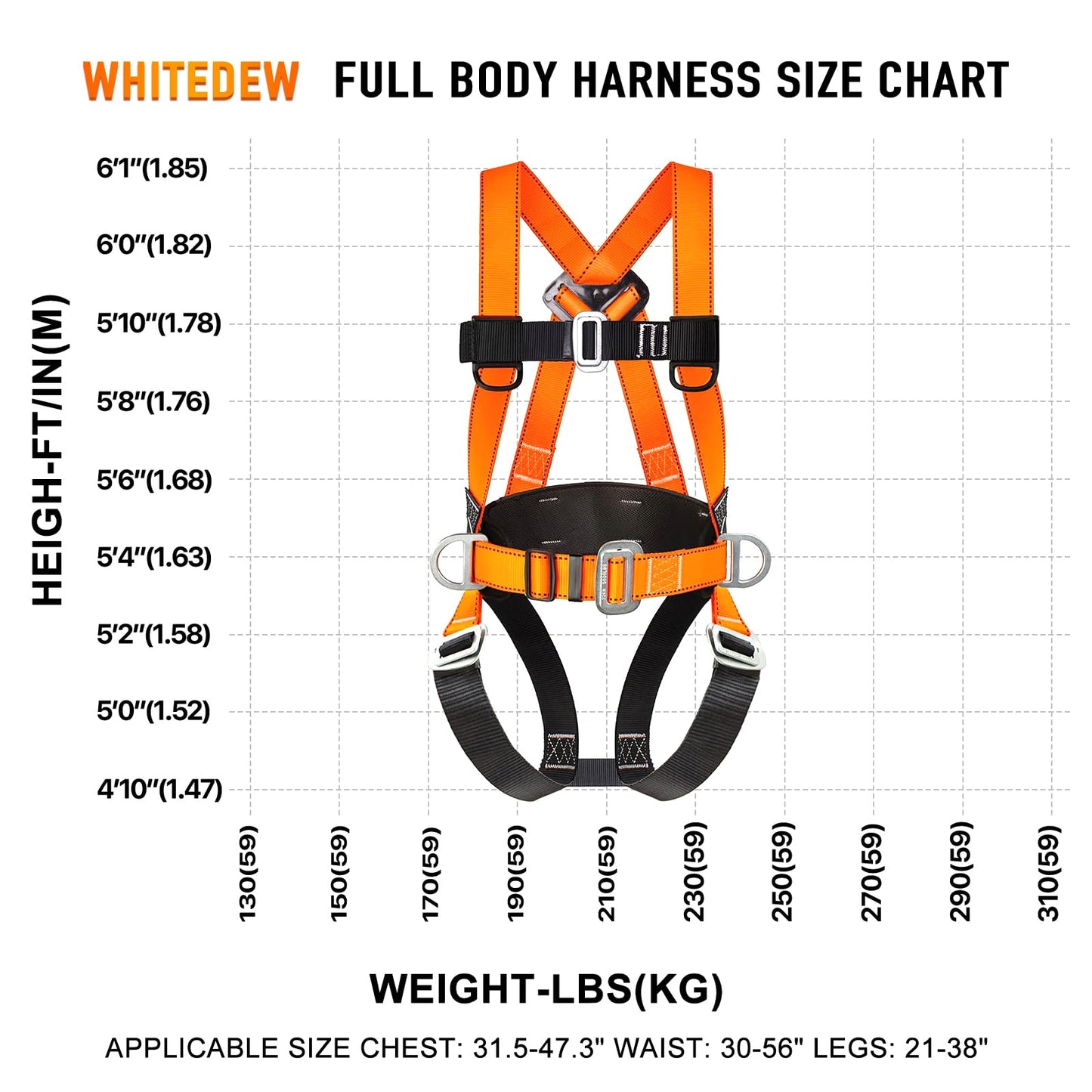 WHITEDEW Safety Harness Fall Protection Kit with Shock Absorbing Lanyard, Roofing Work Harnesses Full Body Safety Harness for Construction (Orange)