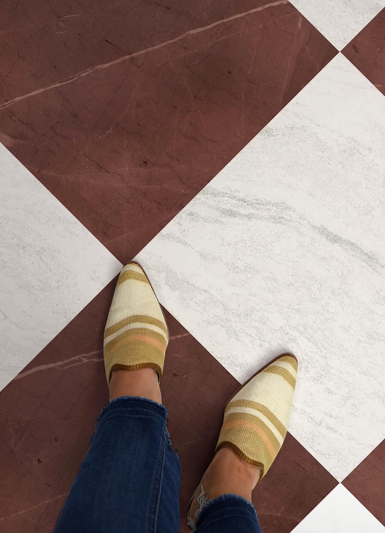FloorPops x Chris Loves Julia Bonneville Oxblood Peel and Stick Floor Tiles, FP6333