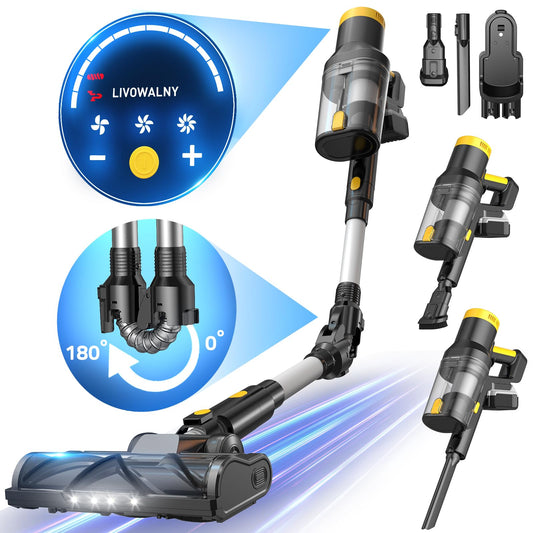 350W Cordless Vacuum Cleaner for DeWALT 20V Battery(No Battery), 40KPA Self-Standing Stick Vacuum with Touch Screen, Double Dust Cup, 180° Bendable Wand Vacuum Cleaner for Home Hard Floor Pet Carpet