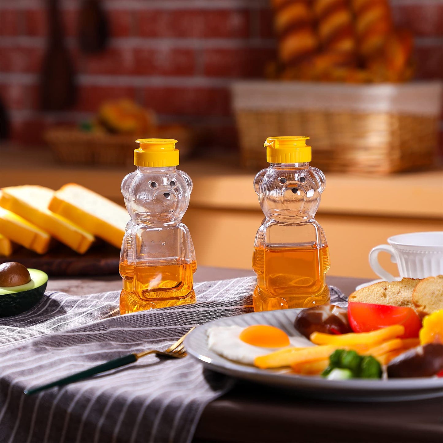 Thenshop 36 Pcs Honey Bear Bottle,Plastic Honey Squeeze Bottle,Honeybear Squeeze Jars,Cute Empty Container with Yellow Flip Lid for Syrup Sauce,Juice Storing and Dispensing, Transparent(350 Ml/ 12 oz)