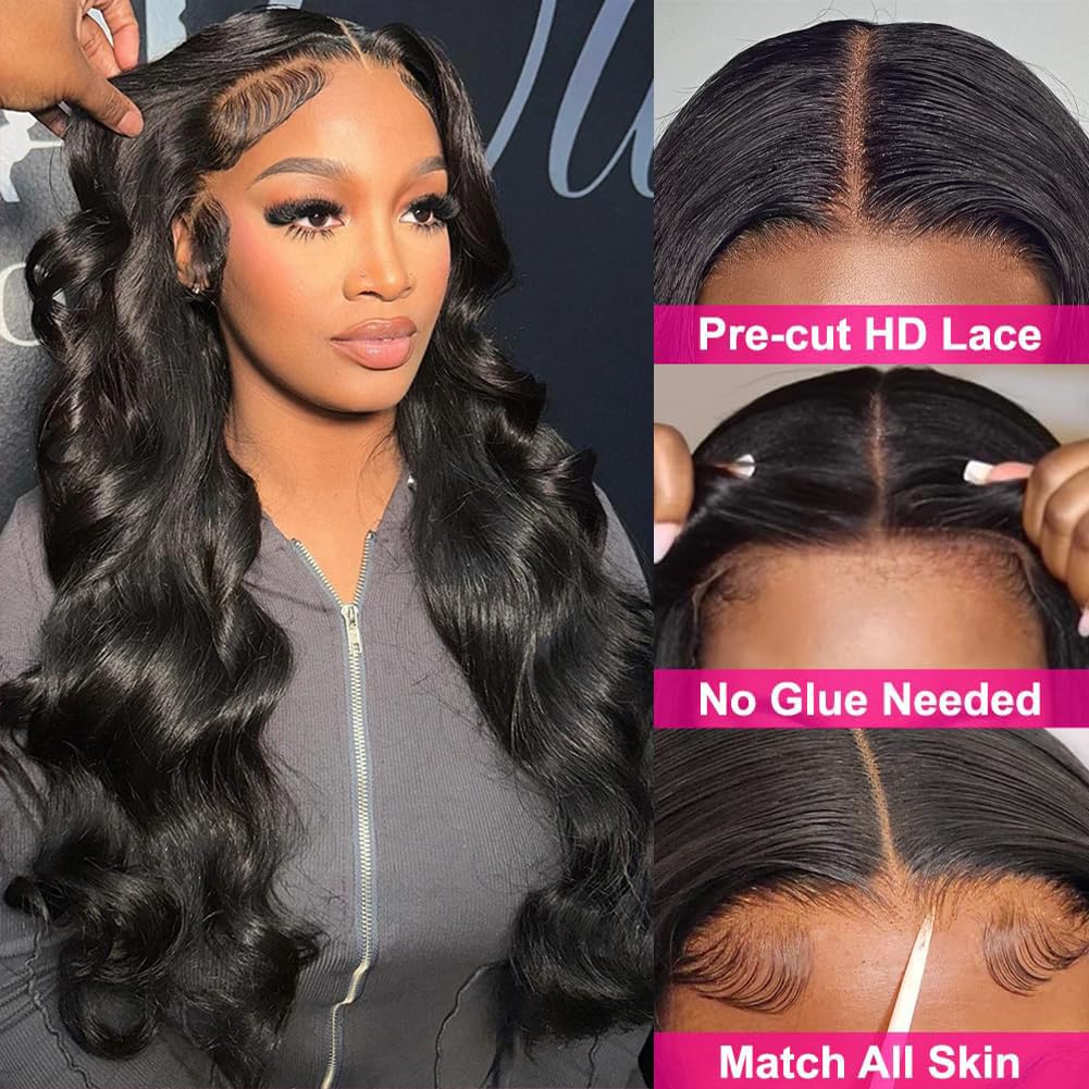 Thickrot 5x5 HD Lace Closure Wigs Human Hair 180% Density Glueless Wigs Human Hair Pre Plucked Pre Cut for Beginners Body Wave Lace Front Wigs Human Hair for Women Natural Black 18 Inch