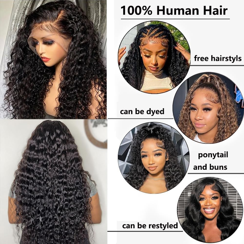 Keseyo 30 Inch Water Wave 13x6 HD Lace Front Wigs Human Hair Pre Plucked 200 Density Deep Part Curly Wig for Women with Baby Hair Water Wave Frontal Wigs Human Hair
