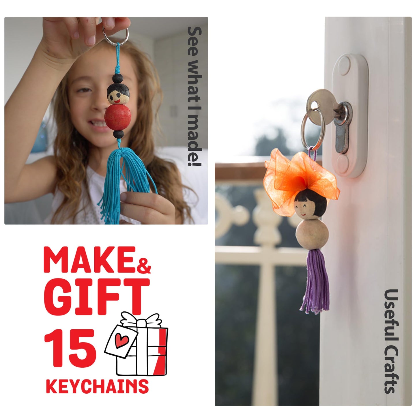 Chalk and Chuckles Keychain Dolls Craft Kit – DIY Pom Pom & Tassel Keychains for Kids Ages 6-12