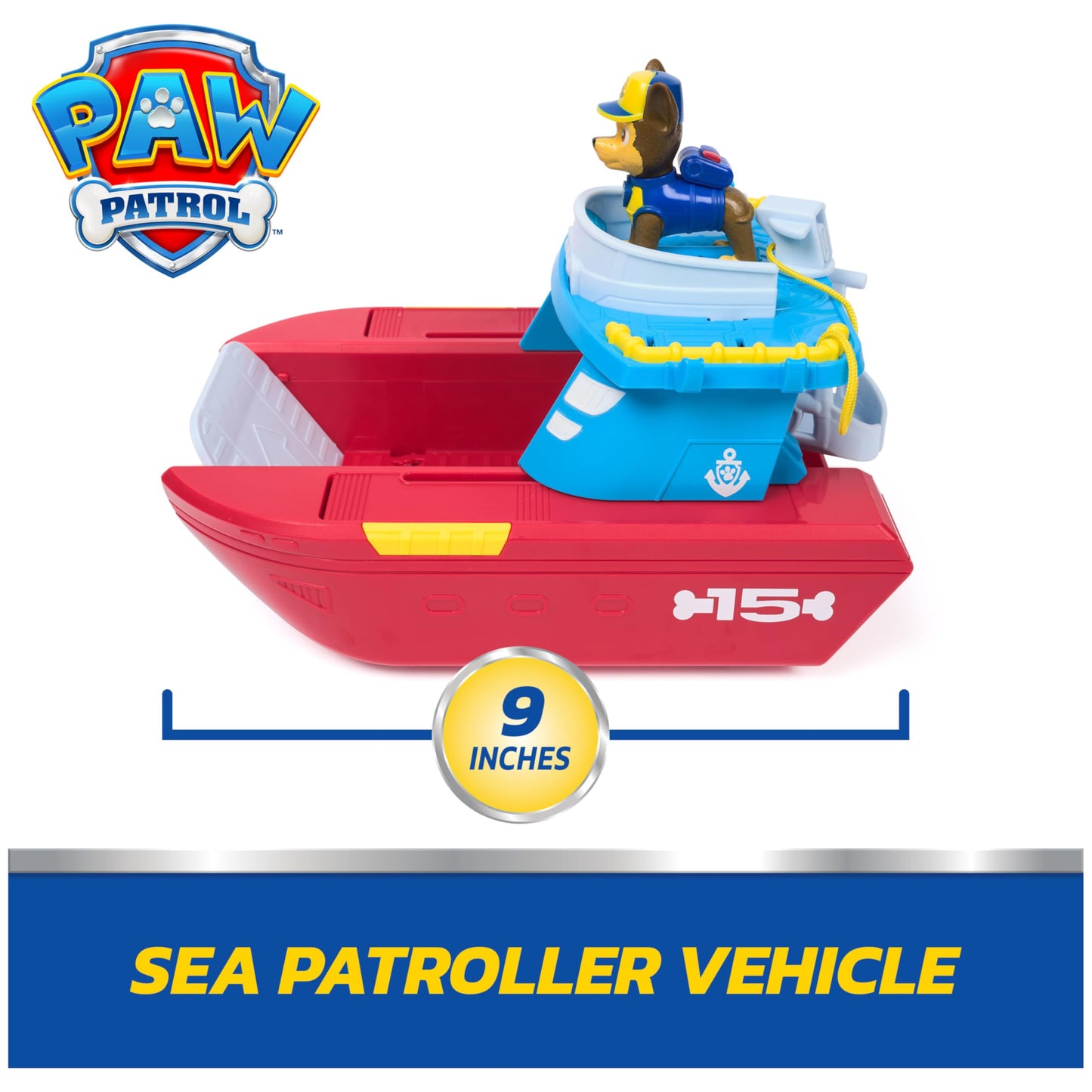 PAW Patrol Sea Patroller Vehicle with Chase and Shark Figure, 2 Patrol Modes, Kids Toys for Boys and Girls Ages 3 and Up