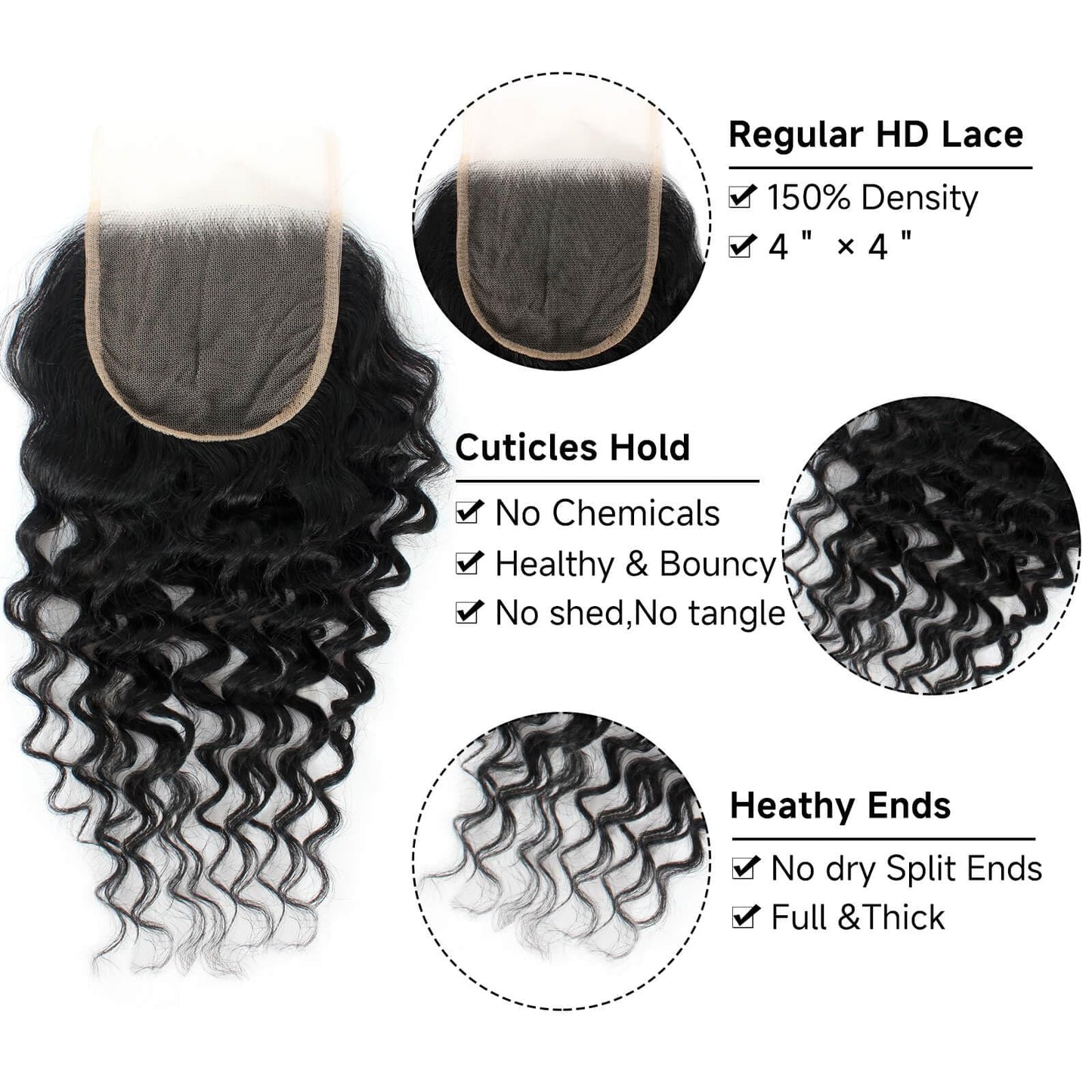 MOONBAY Loose Deep Wave Human Hair Bundles with Closure (20 22 24 + 16), 100% Unprocessed Virgin Brazilian Hair, 3 Bundles (80g/pc) with 4×4 Closure