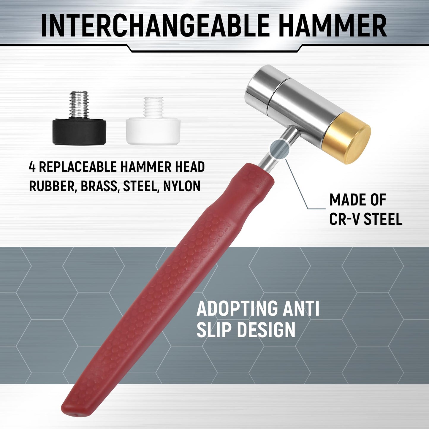 W WIREGEAR Pin Punch Set, Steel Roll Pin Punch Set, Punch Tool, Pin Punches with Replaceable Face Hammer, Made of Solid Material, Mechanical Repair Tool with Bench Block