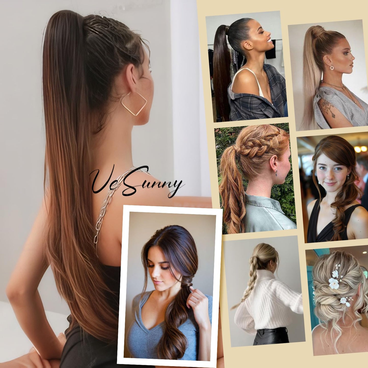 Ve Sunny Ponytail Extension Human Hair Dark Brown Clip in Ponytail Human Hair Brown Human Hair Ponytail Darkest Brown Balayage Medium Brown Human Ponytail Extension for School 80g 16inch