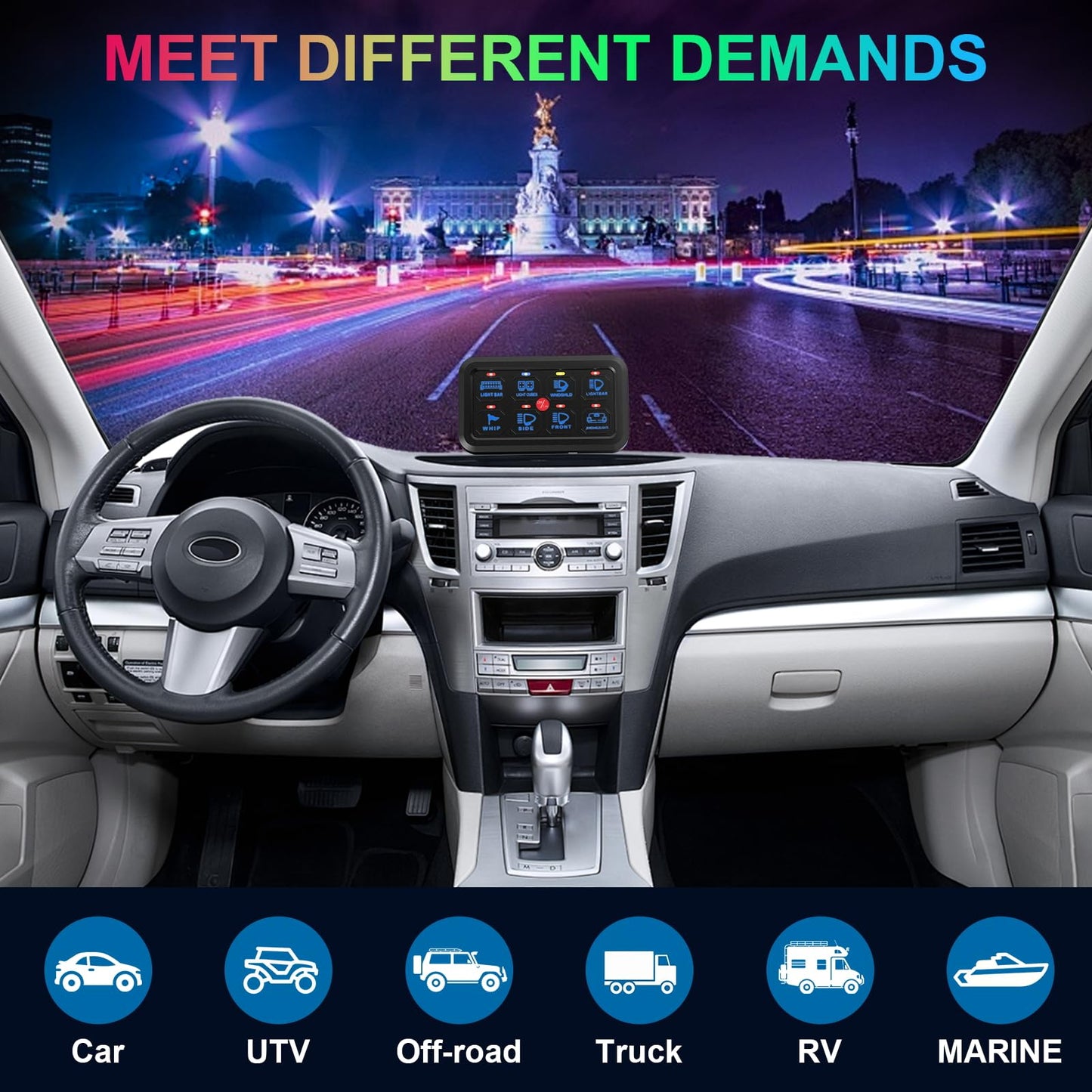 8 Gang Switch Panel Control Panel, RGB Toggle Momentary Pulsed with Auto Dimmable Universal Auxillary Switch Panel Circuit Control Relay Box for Car Pickup Truck Jeep Boat UTV ATV Waterproof