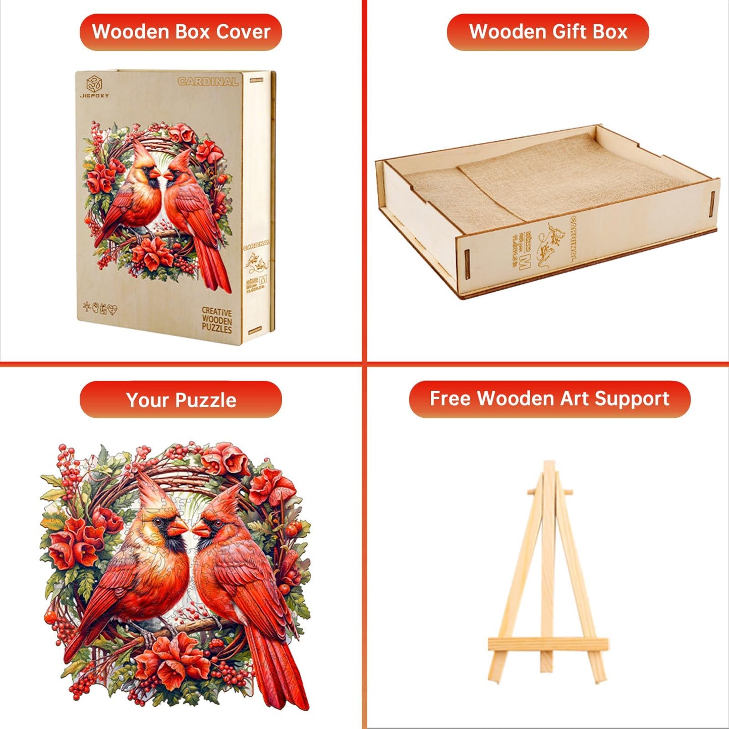 Jigfoxy Wooden Puzzles for Adults, Cardinal Wood Puzzles Adult, Unique Animal Shape Wooden Jigsaw Puzzles for Adults, Birthday Gifts for Puzzle Lovers, Family, Friend (L-13.3 * 13.3in-300 pcs)