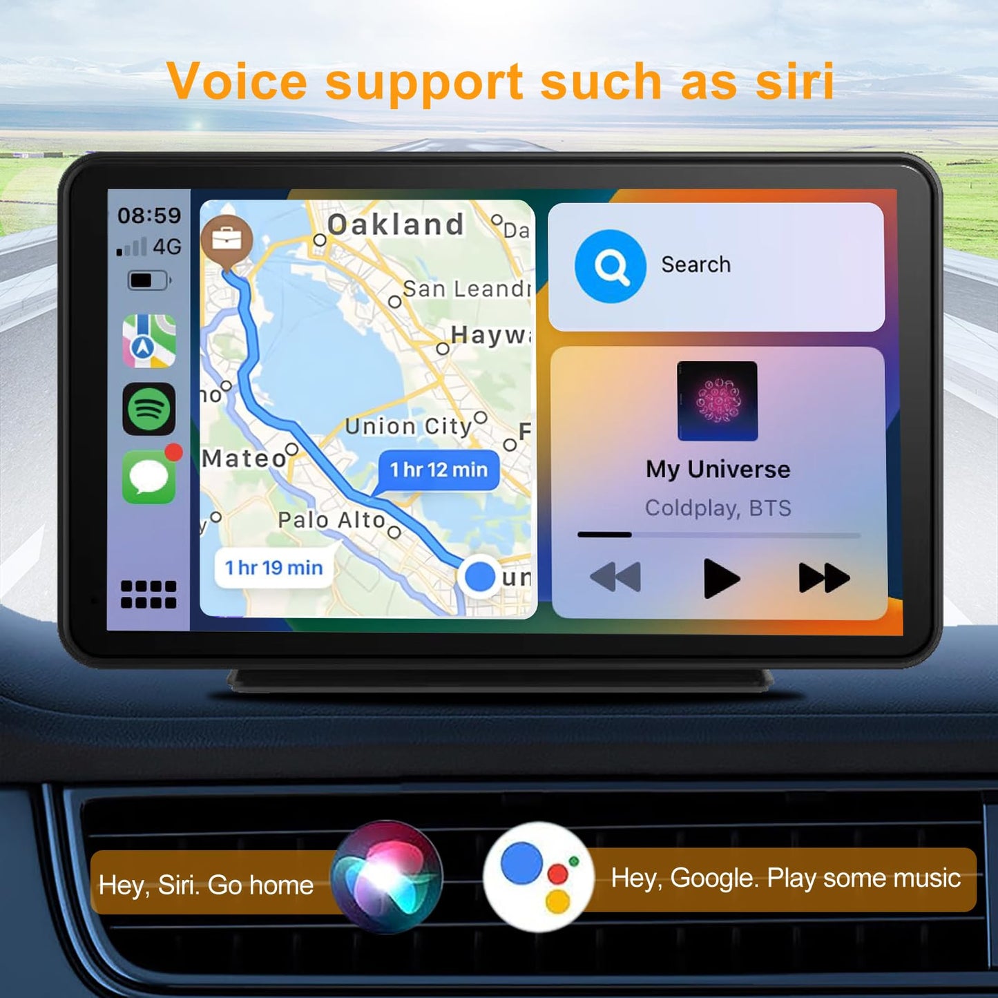 Portable Apple Carplay Screen for Car, Wireless Android Auto Stereo, Easy Install 7 Inch IPS Touch Screen Car Play Adapter, GPS Navigation, Airplay Audio Receivers Bluetooth, Mirror Link for All Cars