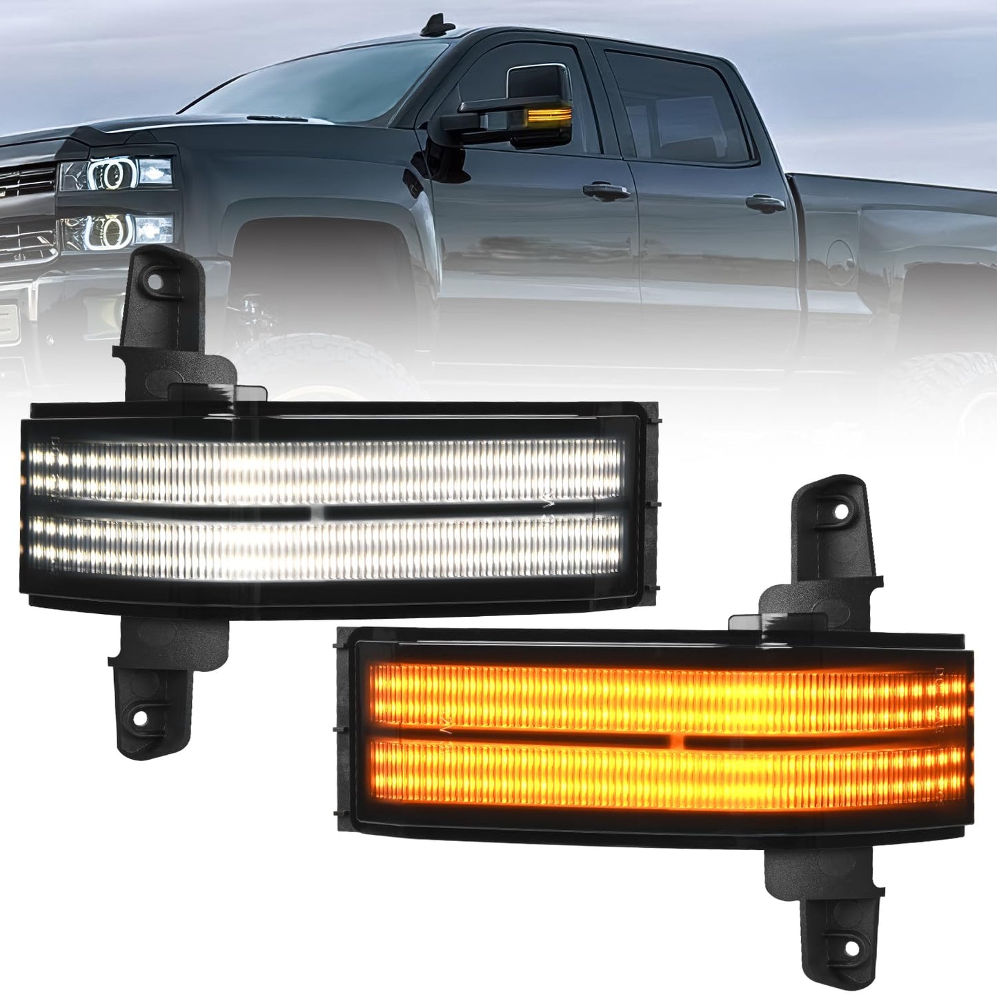 Nilight Side Mirror Marker Light Switchback Amber Turn Signals White Parking Lights Smoked Lens Plug and Play Compatible With 2016-2019 Chevy Silverado GMC Sierra 1500 2500HD 3500HD