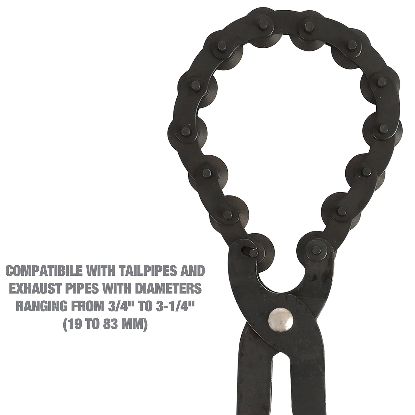 OEMTOOLS 27045 Exhaust Cutter, Cuts 3/4" to 3-1/4" Pipe, Durable Chain Cutter Tool, Easy One-Handed Rotation, Compact Pipe Cutter Chain for Tight Spaces