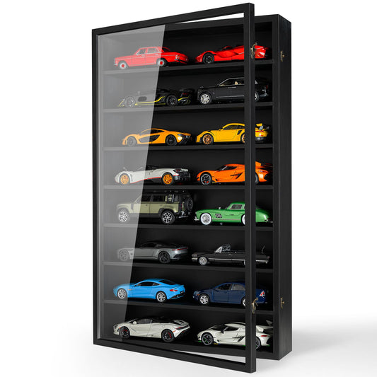 1/24 Scale Diecast Display Case Wall Mount Clear Model Car Display Case Model Cars Storage Cabinet Rack with Acrylic Door Holds 16 Cars