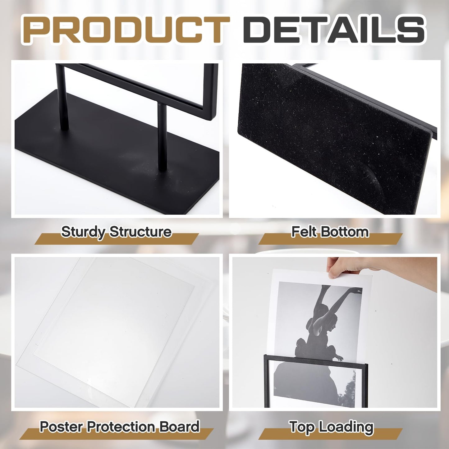 Zhengmy Tabletop Sign Holder with Flat Base Double Sided Countertop Sign Holder 11" x 8.5" Vertical Desktop Display Stand Metal Poster Display Stand for Office Store Restaurant Hotels, Black