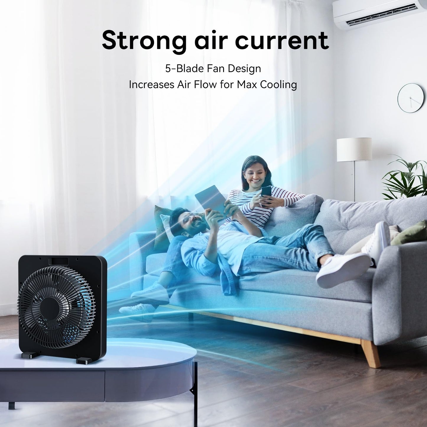 PNTCK 13" Quiet Desk Fan with 3 Speeds, 5 Blades, Powerful Box Fan with Convenient Touch Control, 15h Timer, Portable Cooling Fan Table Fan for Bedroom Home, Office, Kitchen