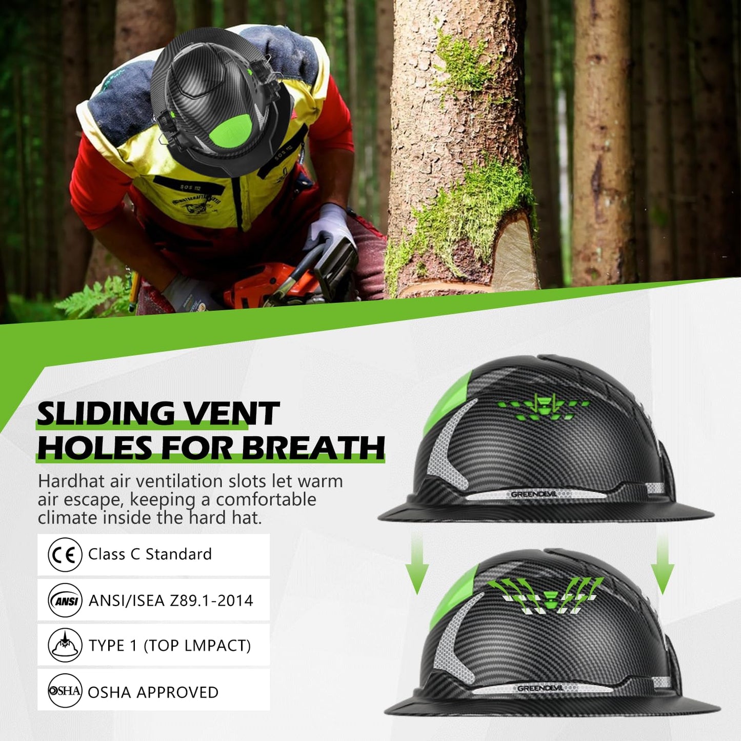 GREEN DEVIL Industrial Chainsaw Helmet with Face Shield Built in Visor and Ear Muffs 4 in 1 System ANSI Z89.1 Safety Hard Hat Adjustable Headgear Ideal for Forestry and Arborist Work Full Brim Style