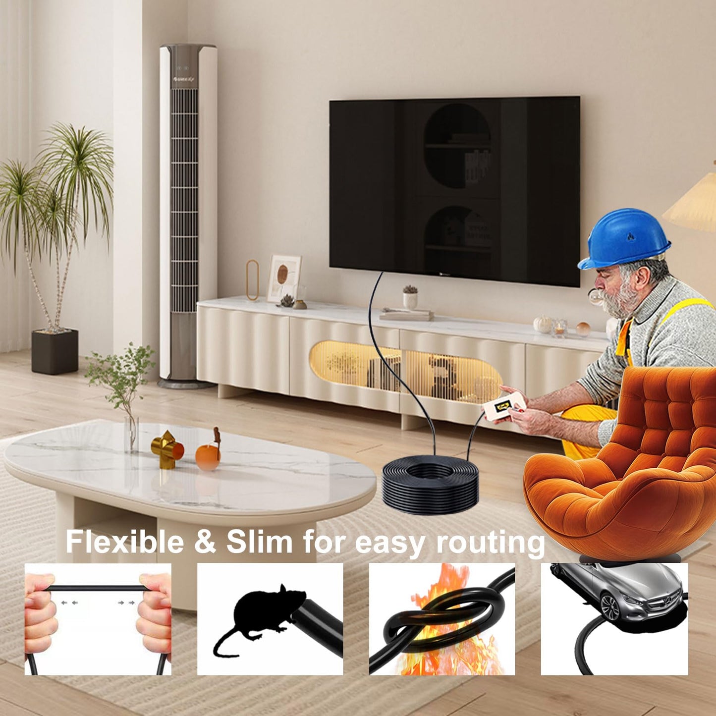 Adrenenjoyer Fiber Optic 150 ft hdmi Cable,18Gbps 4k Ultra high Speed Support 4K@60Hz(4:4:4 RGB) HDR10,HDCP2.2,eARC,3D,CEC Unidirectional Active 2.0 Cord,Shielding Interference,Slim and Flexible