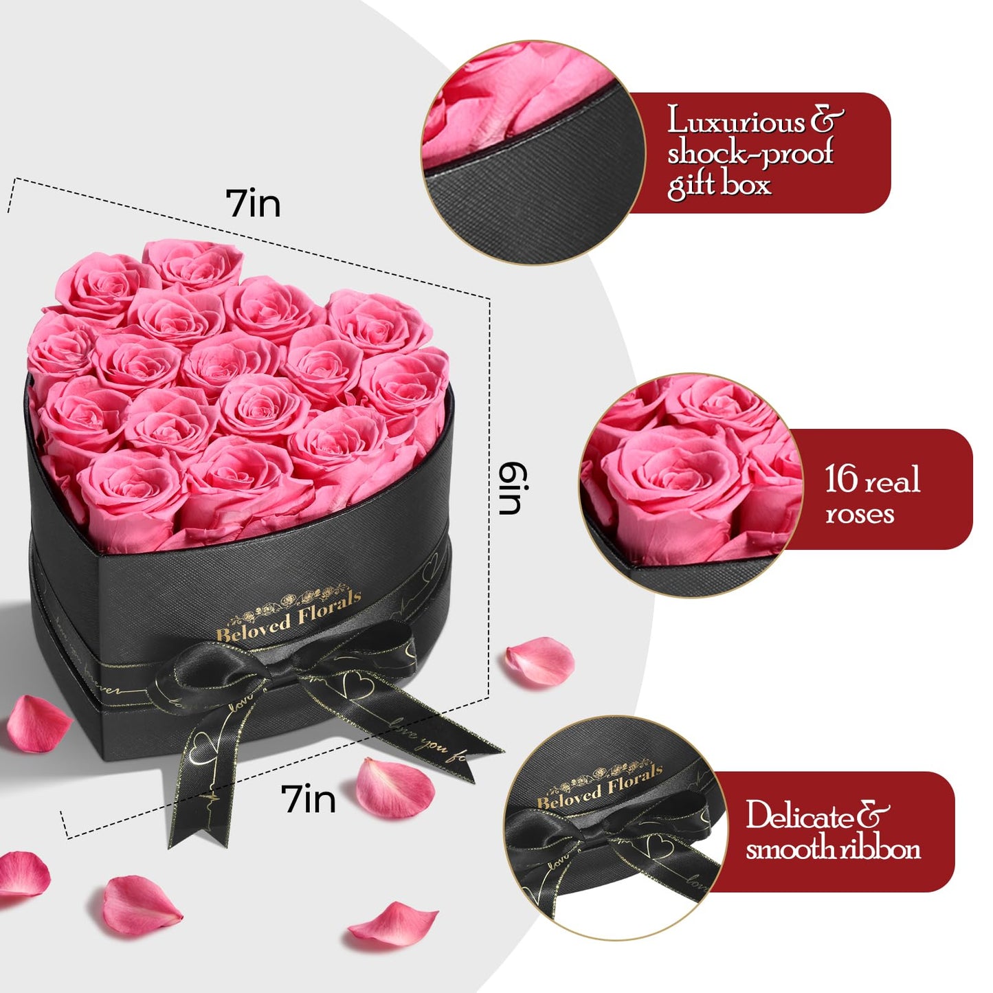 Auoasl 16 Preserved Flowers Rose Birthday Gifts for Women Her Mom Wife Girlfriend Grandma on Valentines Mothers Day Christmas Anniversary Romantic(Pink)