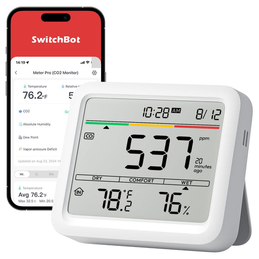 Air Quality Monitor Indoor 5-in-1 Meter Pro CO2 Detector, CO2 Alarm, CO2 Monitor with APP, Large Display, Bluetooth Air Quality Tester for Home, Office, 2-Year Data Storage (Meter Pro CO2)