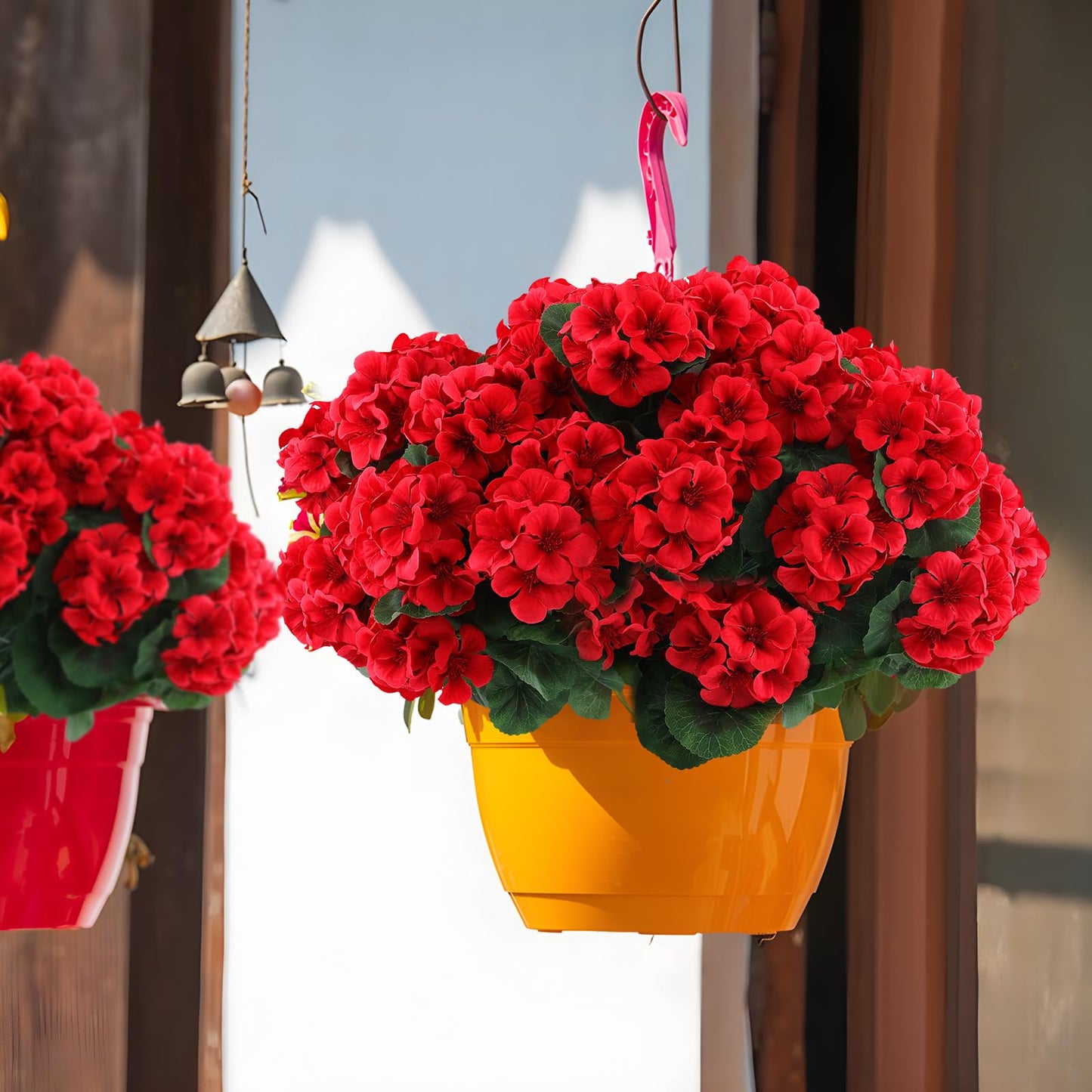 Hananona 24 Pcs Artificial Geranium Flowers for Outdoors Geranium Silk Red Flowers Outdoor UV Resistant Garden Plants Faux Flower for Christmas Home Kitchen Table Centerpieces Decor (24, Red)