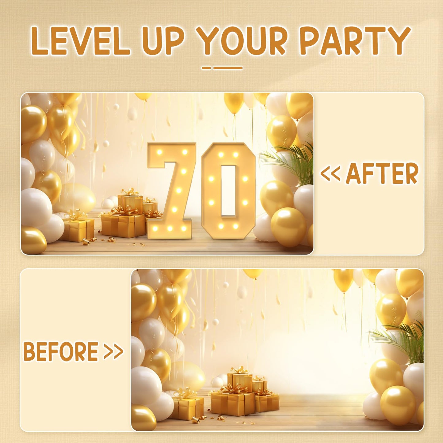 imprsv 3FT 70th Birthday Decorations Numbers: 70th Birthday Party Anniversary Decorations Large Light Up Numbers 70 for Men Women