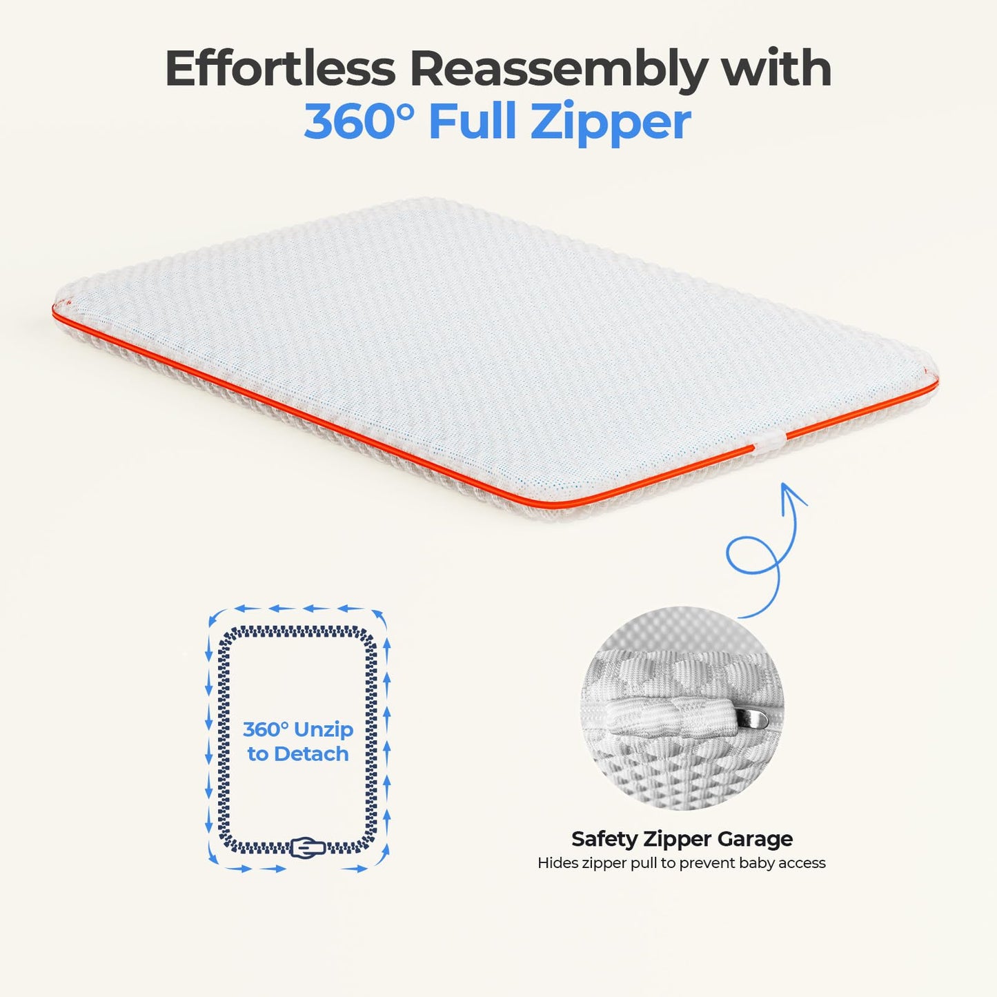 GAIVE 1.5in Mattress Fit Pack and Play & Baby Bassinet, Gel Memory Foam with Waterproof & Breathable Ice Silk Cover, 41.1"x27.8" （Grey）
