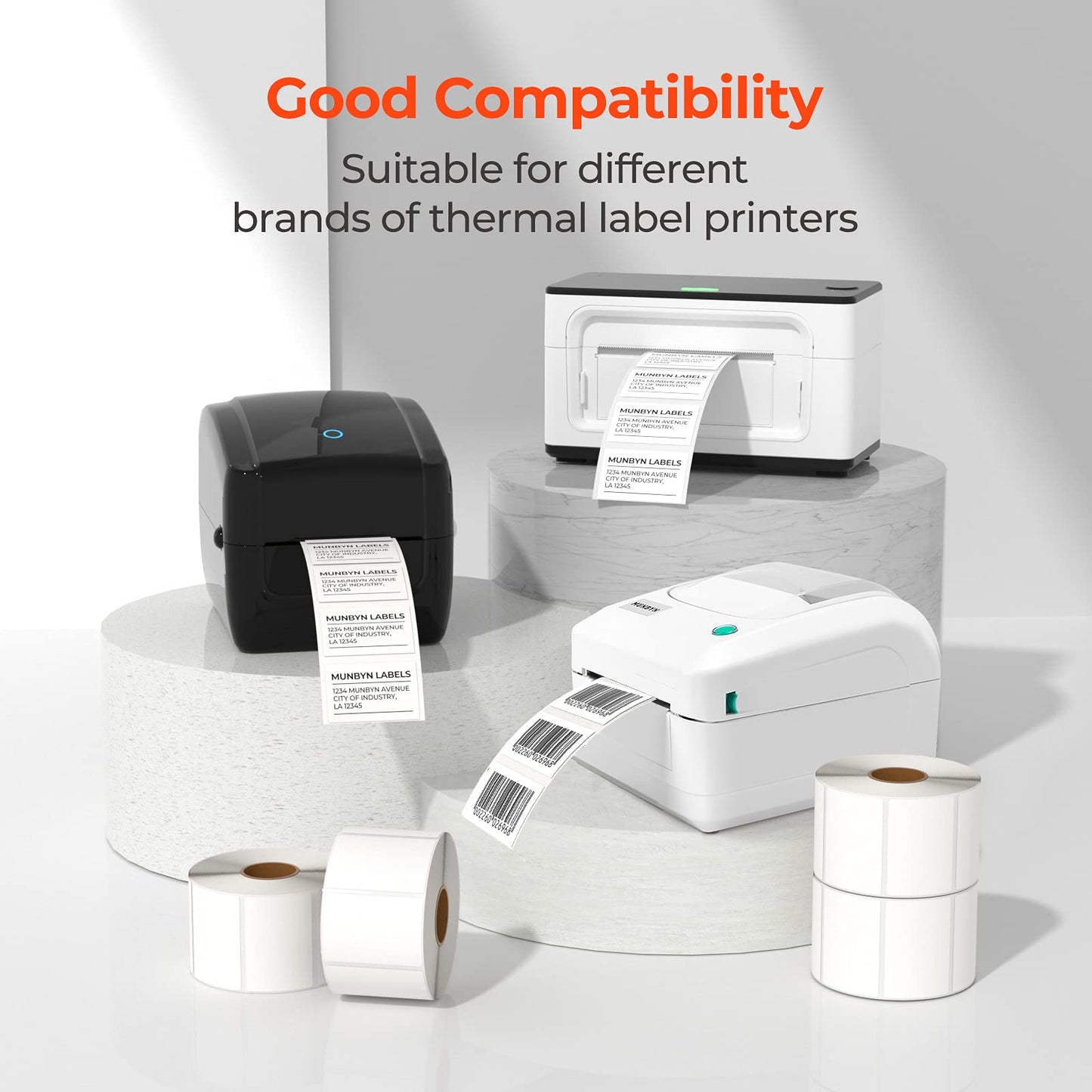 MUNBYN 2.25"x1.25" Thermal Sticker Labels, Self-Adhesive Barcode Label Paper for Direct Thermal Printer and Business, Multi-Purpose Rectangle Address Shipping Mailing Stickers,4000 Sheets/4 Rolls