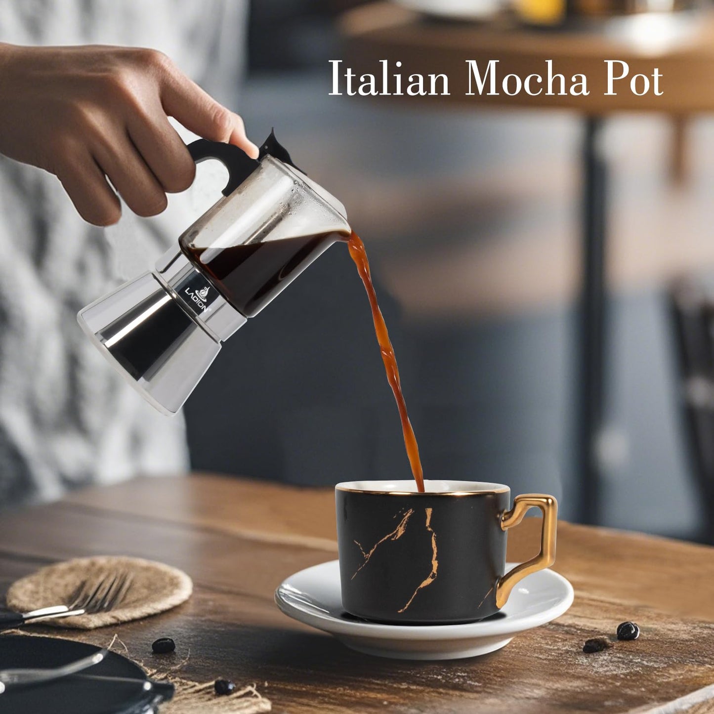 LAOION Stovetop Espresso Maker, 9Cup 360ml Moka Pot, Crystal Glass-top & Stainless Steel Coffee Maker Mocha Pot, Greca De Cafe, Cuban and Italian Coffee Maker for Cafetera Cubana