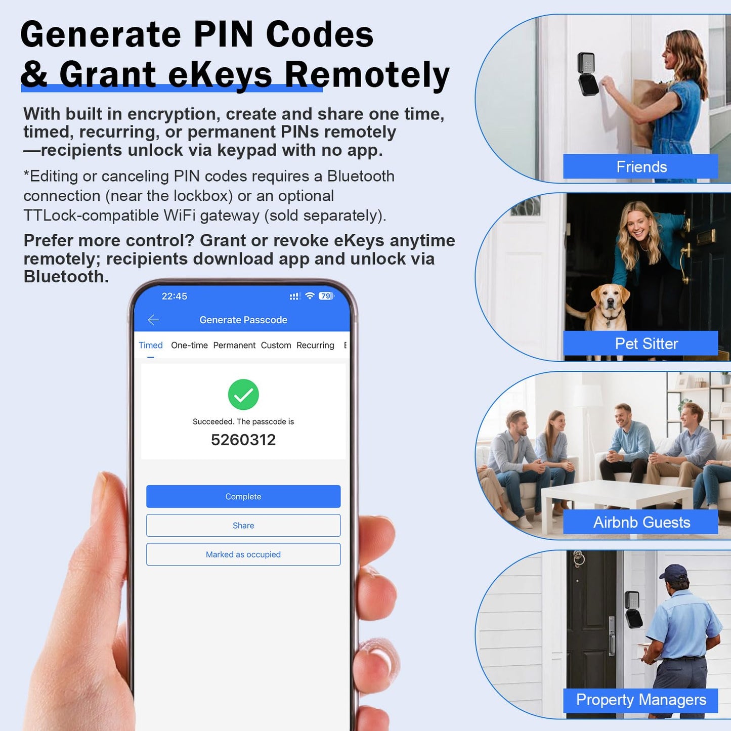Prohomchoic Smart Key Lock Box with Code – Bluetooth & PIN Unlock, APP Controlled Digital Lockbox for Keys, Generate eKeys and Remote Passcodes for Airbnb Landlords Families Realtors (Grey)