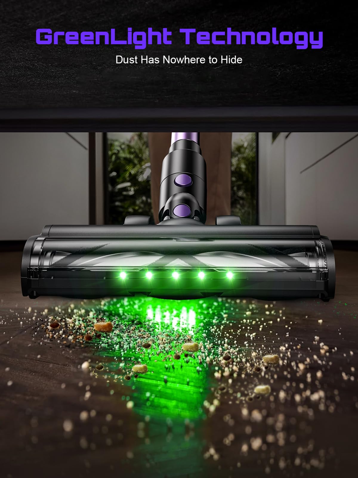 OIRFND Cordless Vacuum Cleaner, 10 in 1 Stick Vacuum with Powerful Suction, Hose, Green LED Light, Anti-Tangle Brush, Lightweight Rechargeable Vacuum Cleaner for Home, Hardwood Floors, Carpets