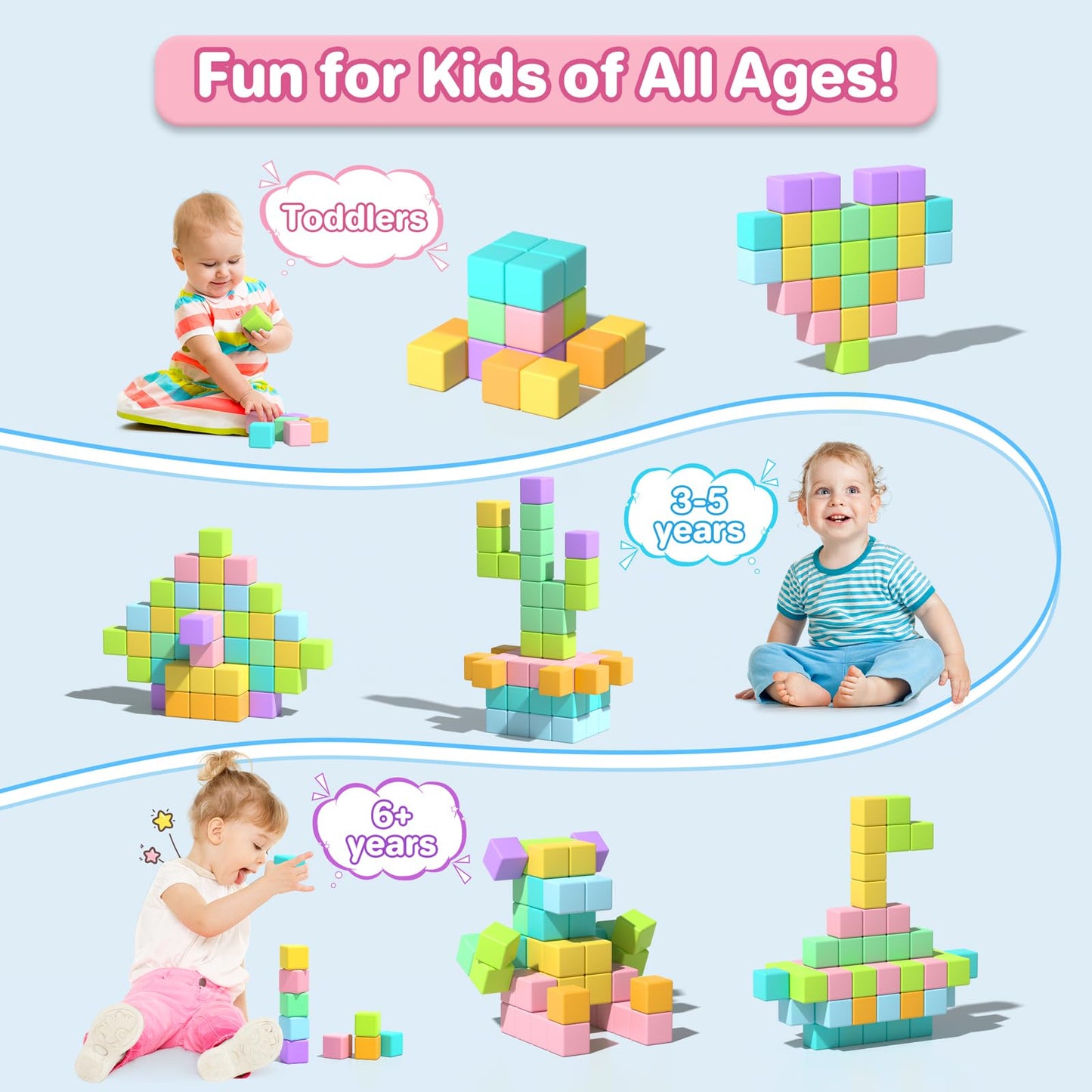 Magnetic Blocks for Toddlers 1-3, 56PCS 1.34in Large Macaron Magnet Building Cubes for Kids, Stem Preschool Stack Construction Educational Toys for 3-5 Years Old Boys Girls