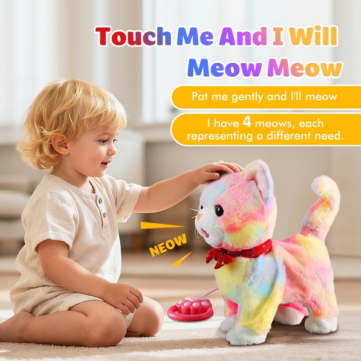 Marsjoy Colorful Leash Walking Cat Set Singing That Purrs and Meows Stick Out Tongue Animated Plush Robot Kitten Pet Moving Plush Realistic Stuffed Animal Remote Control Cute Robotic Kitty Toy