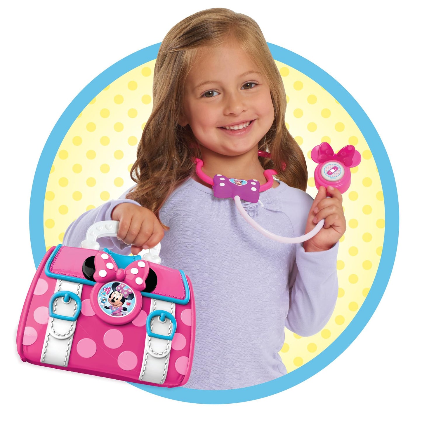 Disney Junior Minnie Mouse Bow-Care 8-Piece Doctor Kit for Toddlers Ages 3-5, Lights and Sounds Stethescope, Officially Licensed, Pink, Preschool Pretend Play