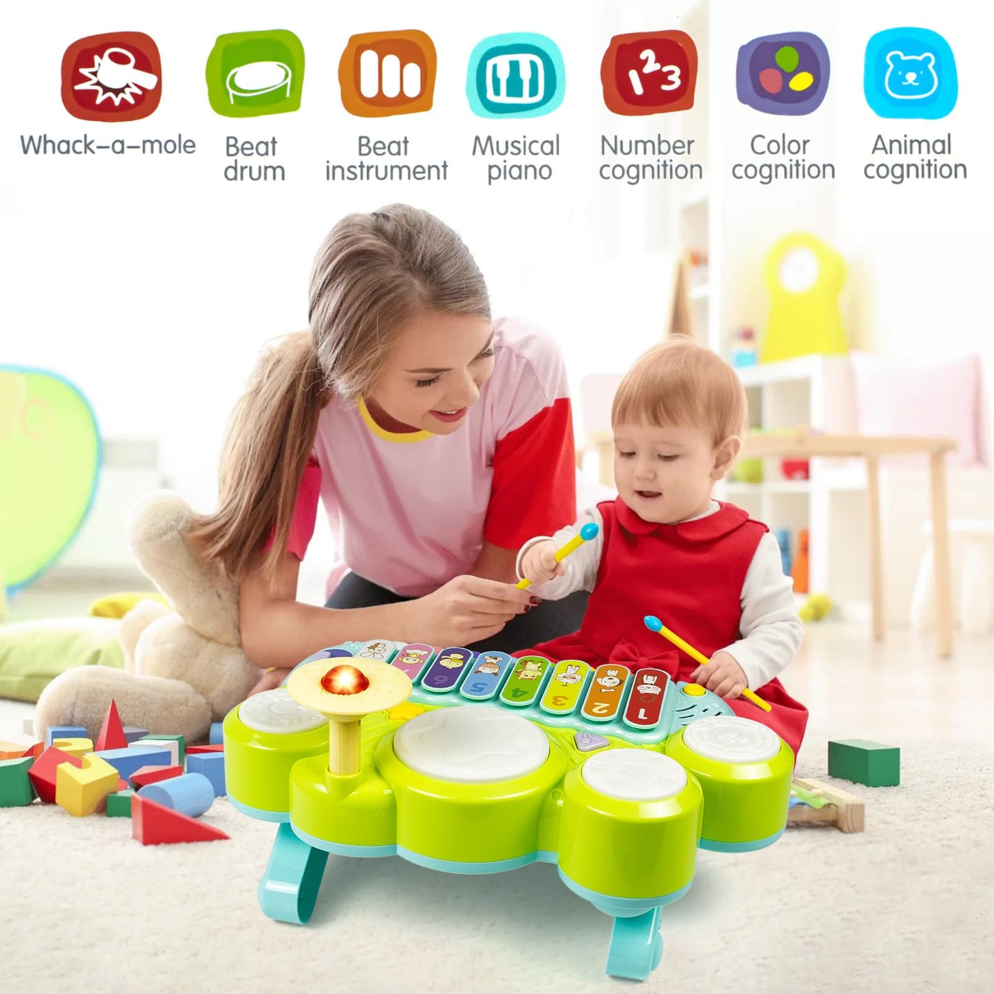 Marstone Toys for 1 Year Old Boy and Girl Gifts, Baby Musical Toys for Toddler 1-3, Piano Keyboard Xylophone Drum Set Toys for Baby 6-12, 12-18 Months, Educational Learning Toys Birthday Gift Age 0-2