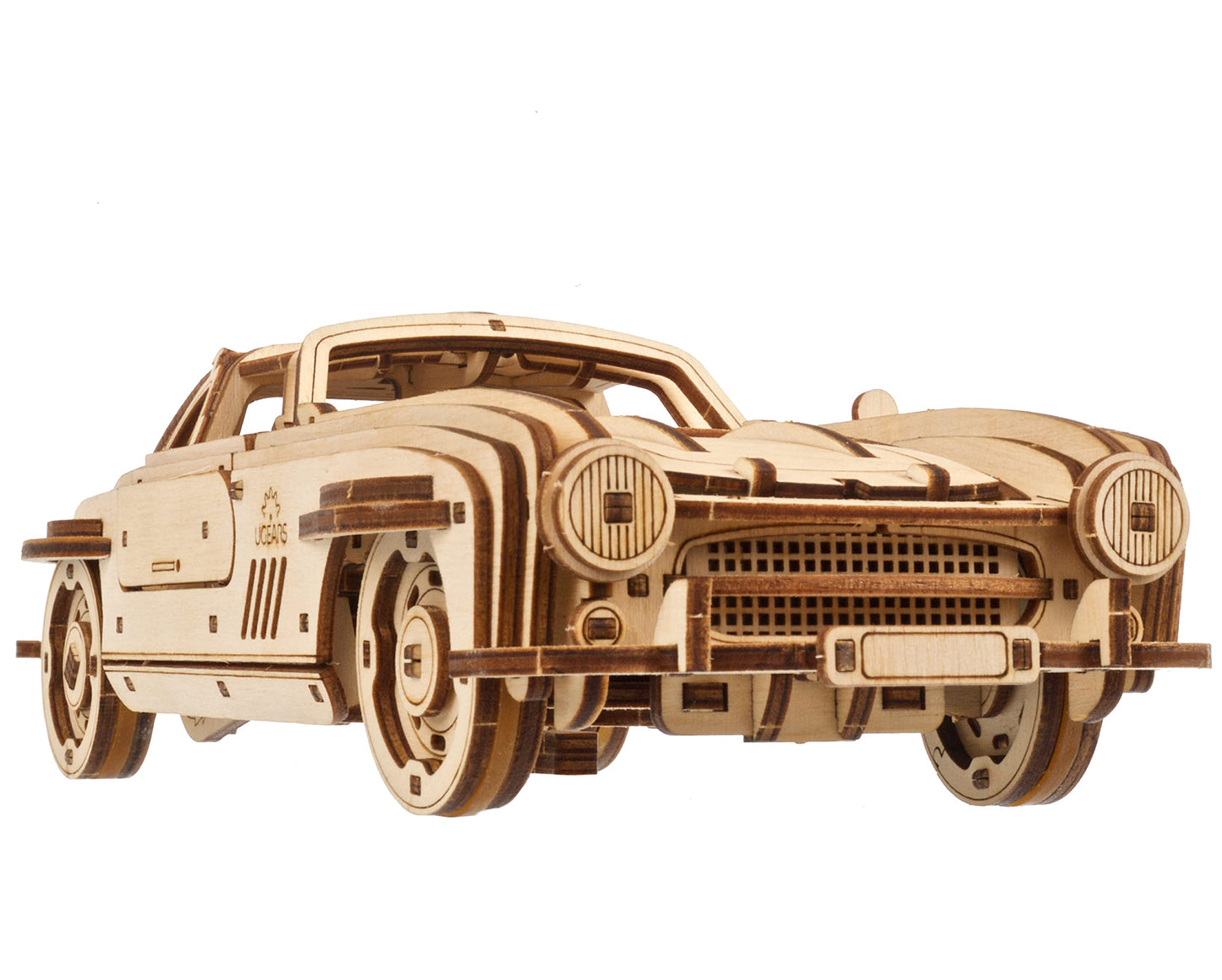 UGEARS Winged Sports Coupe Model Car Kit - 3D Wooden Puzzle Car –Model Kit for Adults to Build - DIY Wooden Car Model Kit with Authentic Gull-Wing Design Car Model
