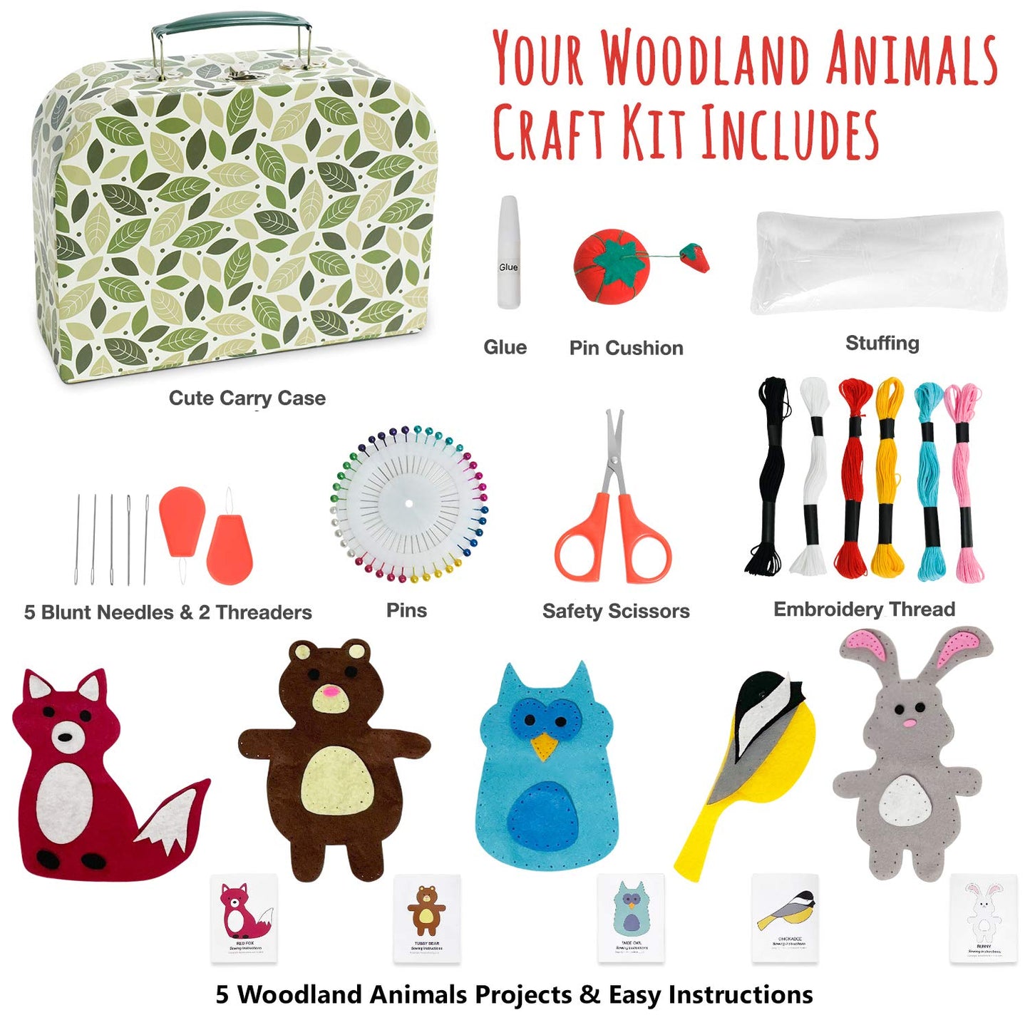 Woodland Animals Kids Sewing Kit - Offers Hours of Artful Fun for Girls & Boys - Ideal Kids Crafts Kit & Party Activity includes All Craft Supplies & Easy Instructions for Ages 7 to 12