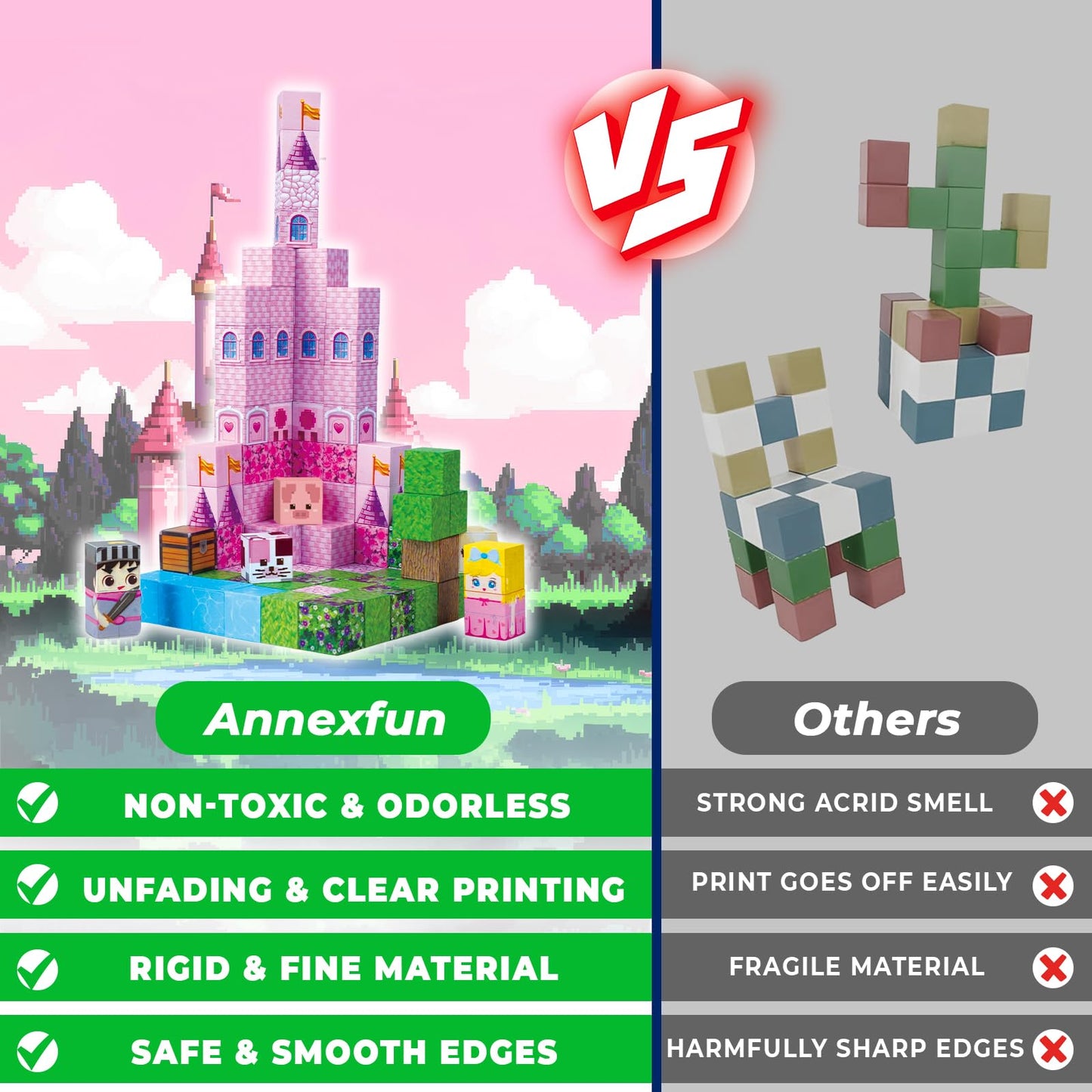 Annexfun Magnetic Blocks-100PCS Magnetic Building Blocks, Princess Castle Building Set, STEM Learning Toys for Kids Ages 3-8