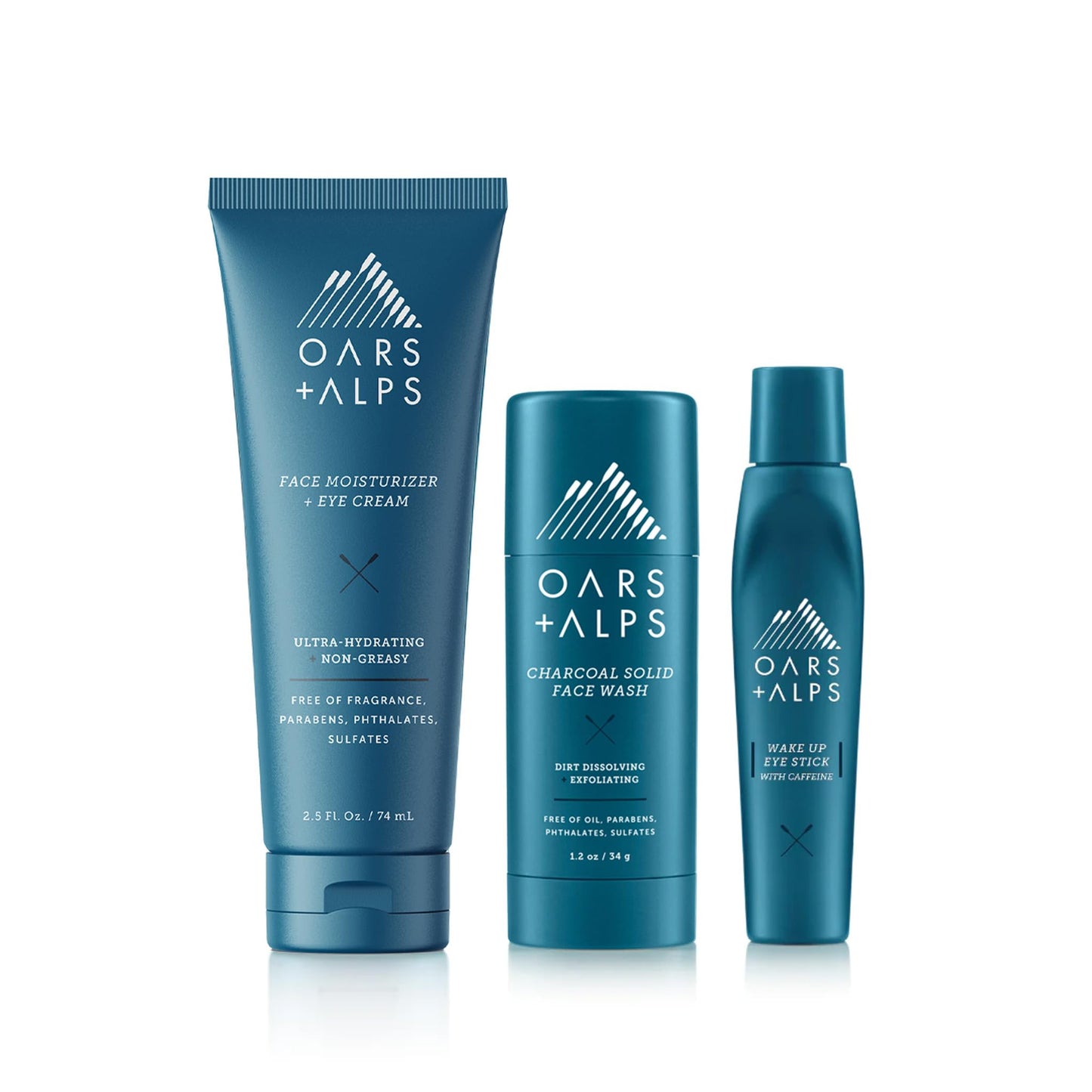 Oars + Alps Men's Skin Care Kit, Valentines Gifts for Him,Gift Set Includes Face Wash, Eye Roller, and Moisturizer, Vegan and Gluten Free, Travel Size & TSA Approved, 3 Items Total