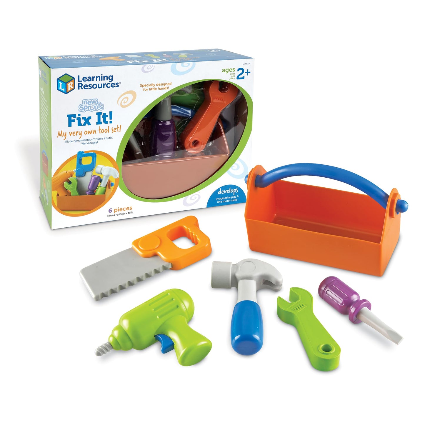 Learning Resources New Sprouts Fix It! My Very Own Tool Set - 6 Pieces, Ages 2+ Develops Fine Motor Skills, Toddler Tool Set, First Tool Box, Kids Tool Set